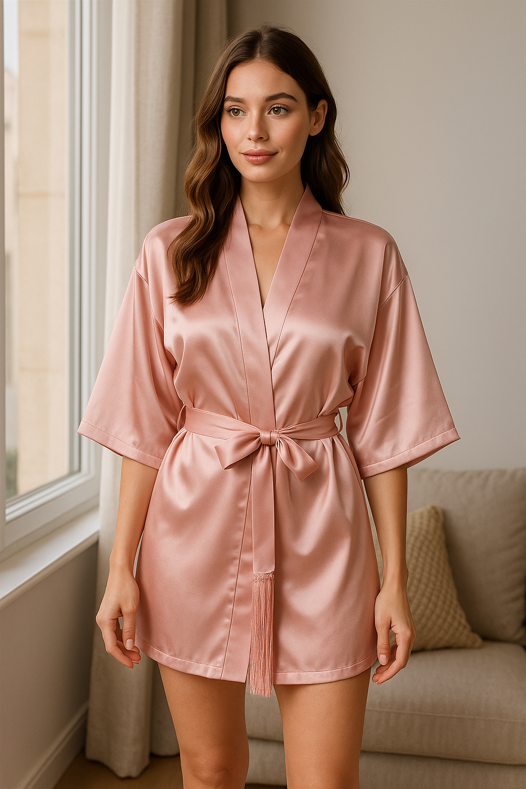 Glitter Silk Robe | Elegant Design with Fringe Belt