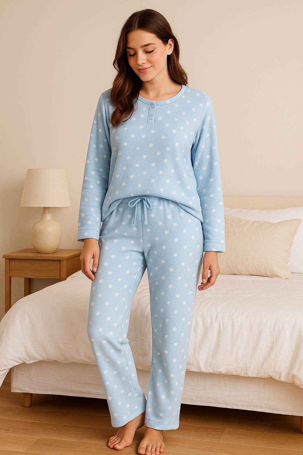 Pijama de Felpa Azul Claro con Puntos