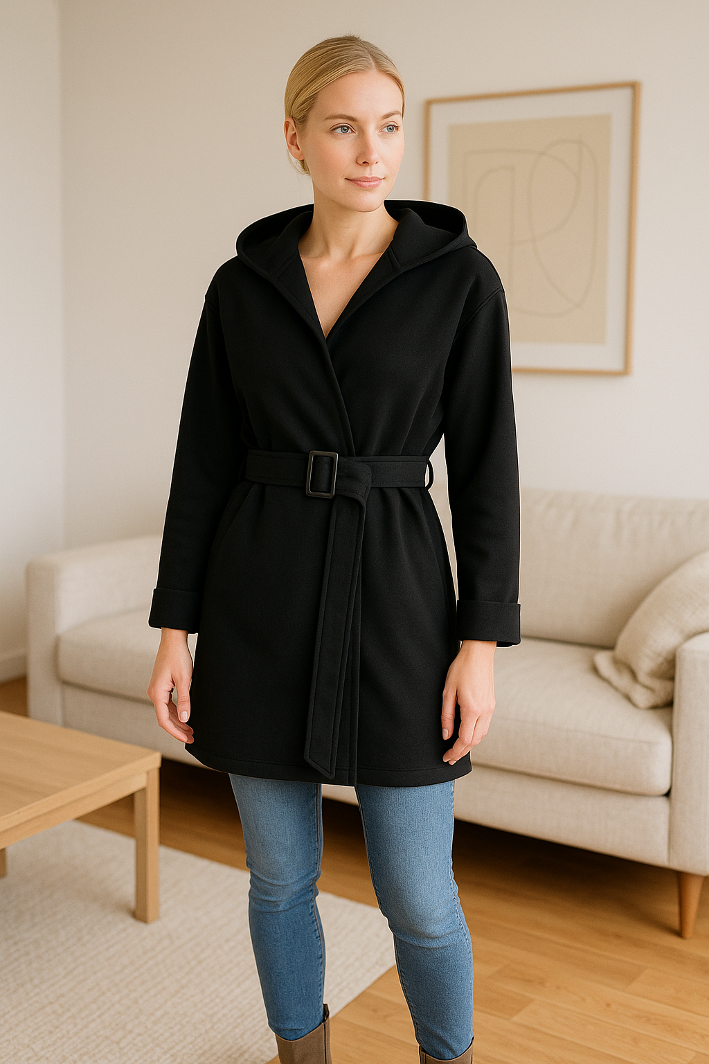 Chaqueta con Capucha y Cincho para Mujer