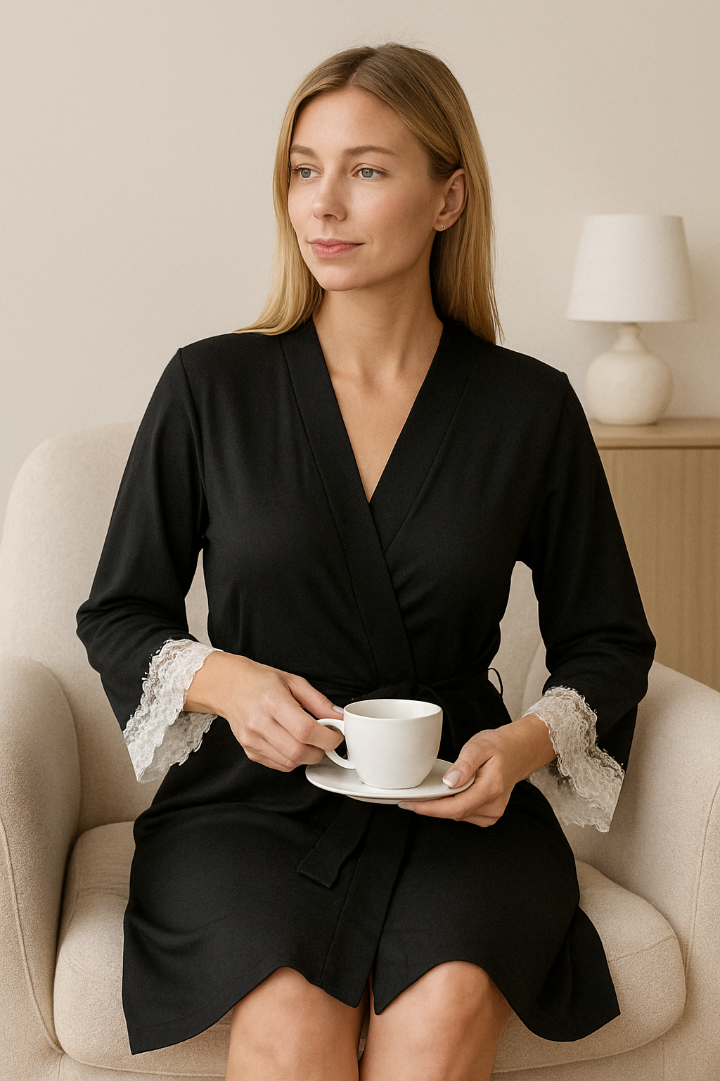 Bata de dormir con puños de encaje