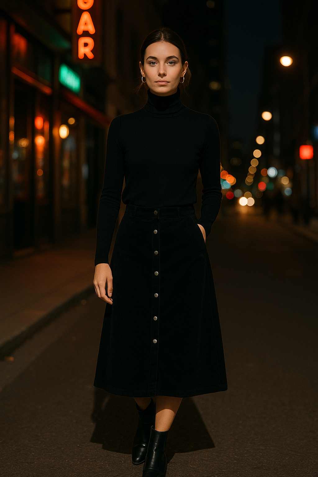 Falda Midi de Gamuza con Botones — Estilo Retro y Versátil