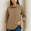 Top de Jacquard con Cuello Medio Alto y Manga Tres Cuartos