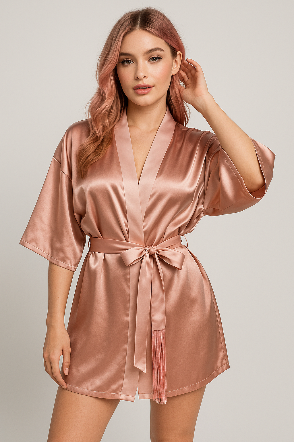 Glitter Silk Robe | Elegant Design with Fringe Belt 