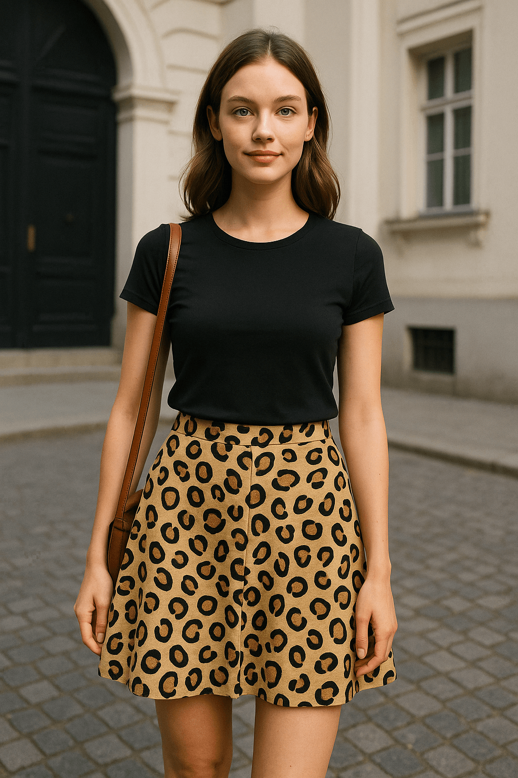 Falda Corta A de Talle Alto con Estampado de Leopardo y Flores