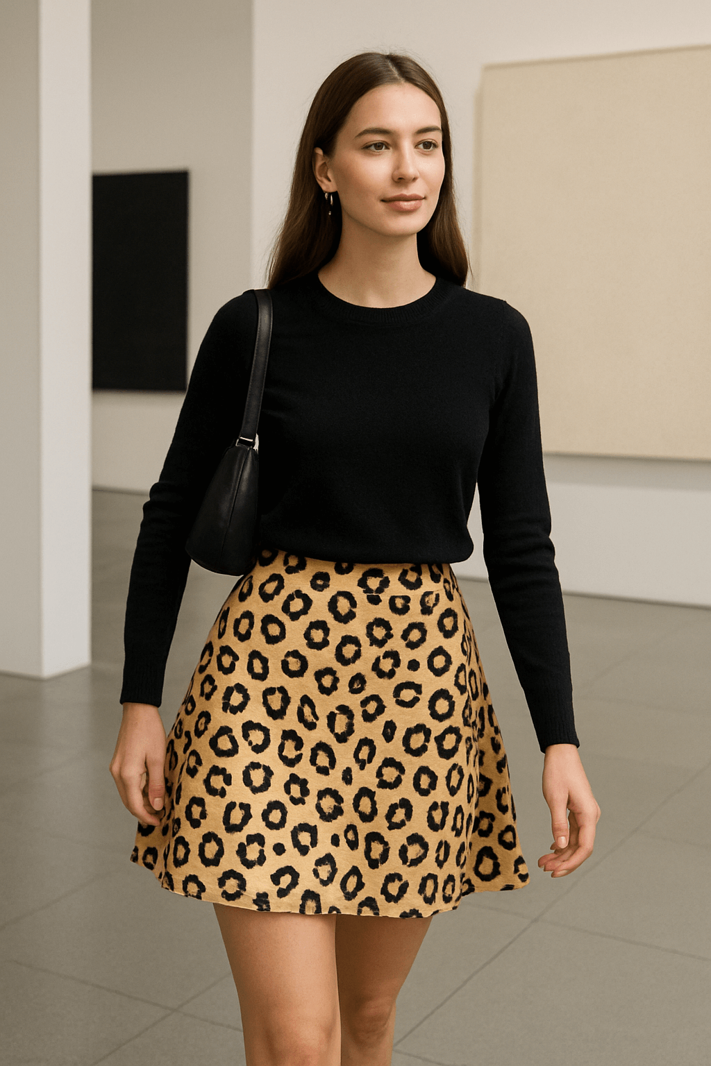 Falda Corta A de Talle Alto con Estampado de Leopardo y Flores