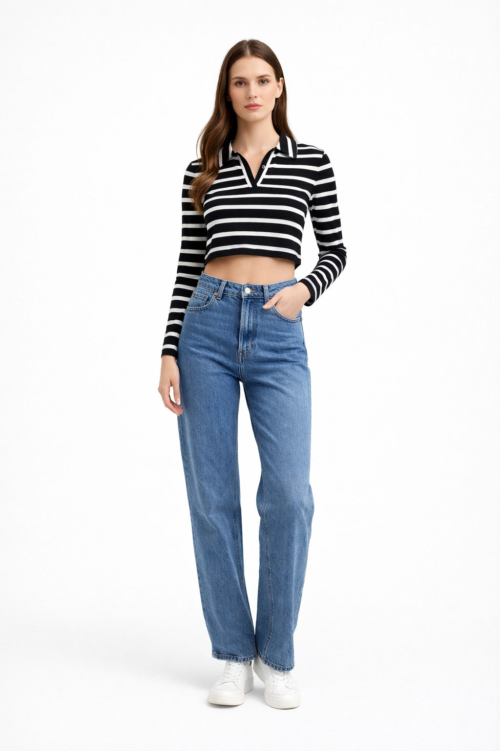 Camiseta de manga larga a rayas blancas y negras